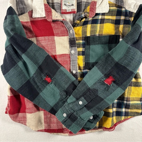 American Eagle Outfitters Colorblock Plaid flannel women’s L - Picture 3 of 8